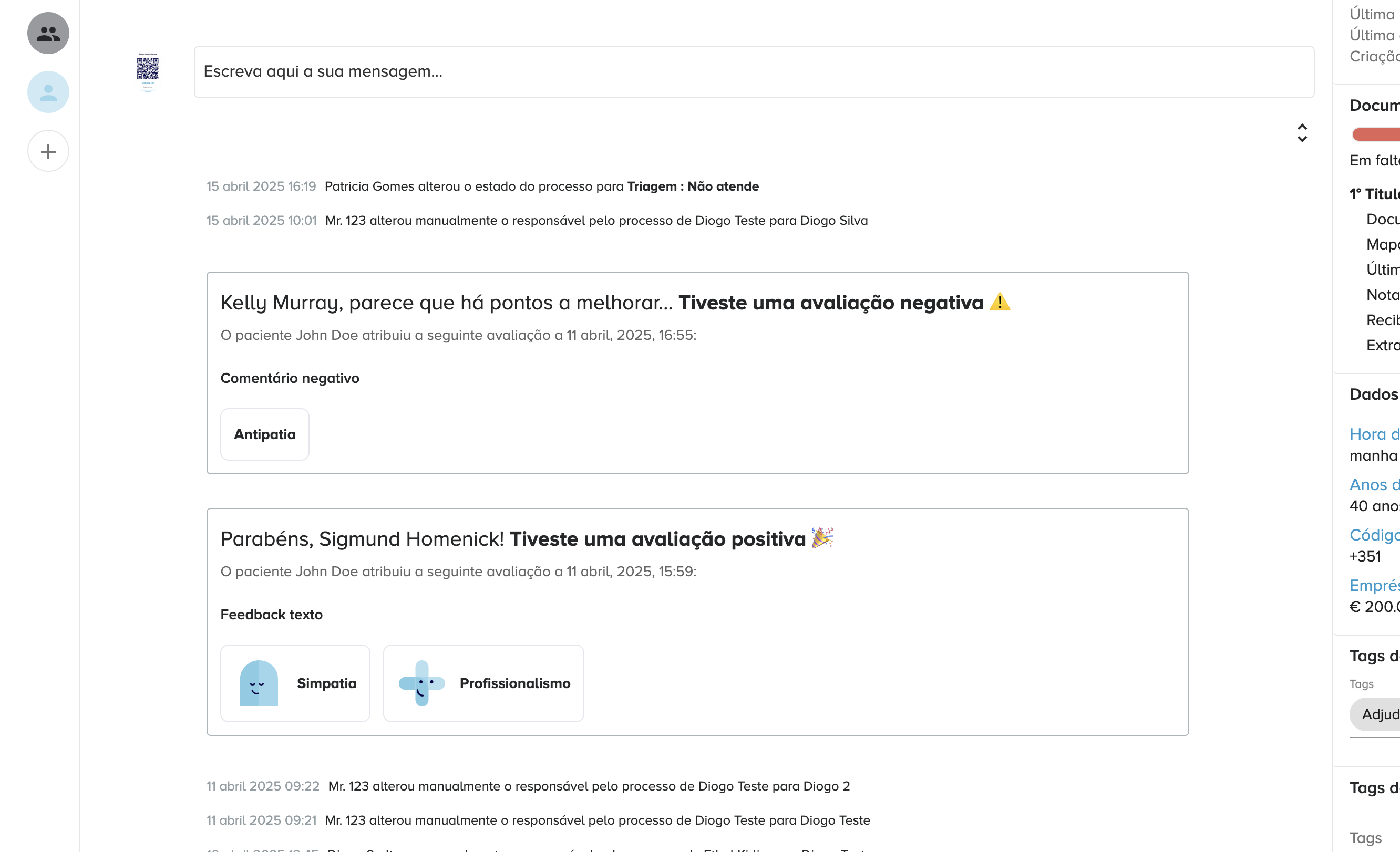 Avaliação do Doutor na Timeline de Processo