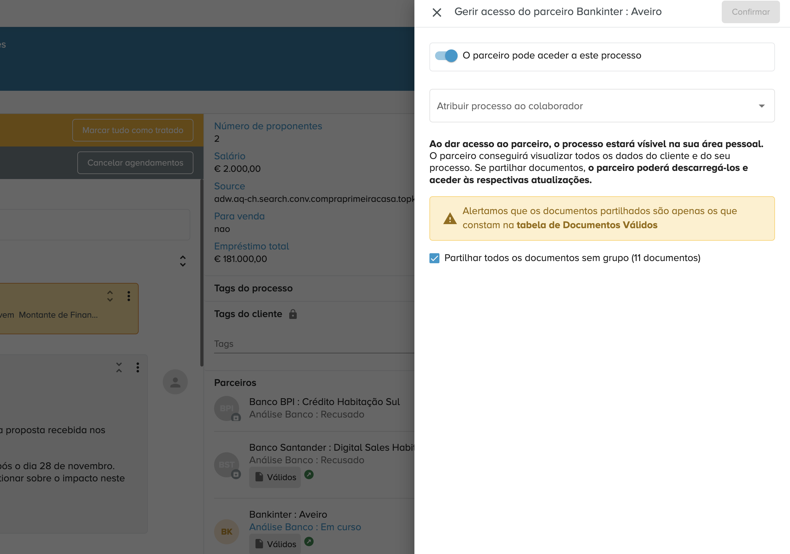 Escolher o colaborador principal na partilha de processos