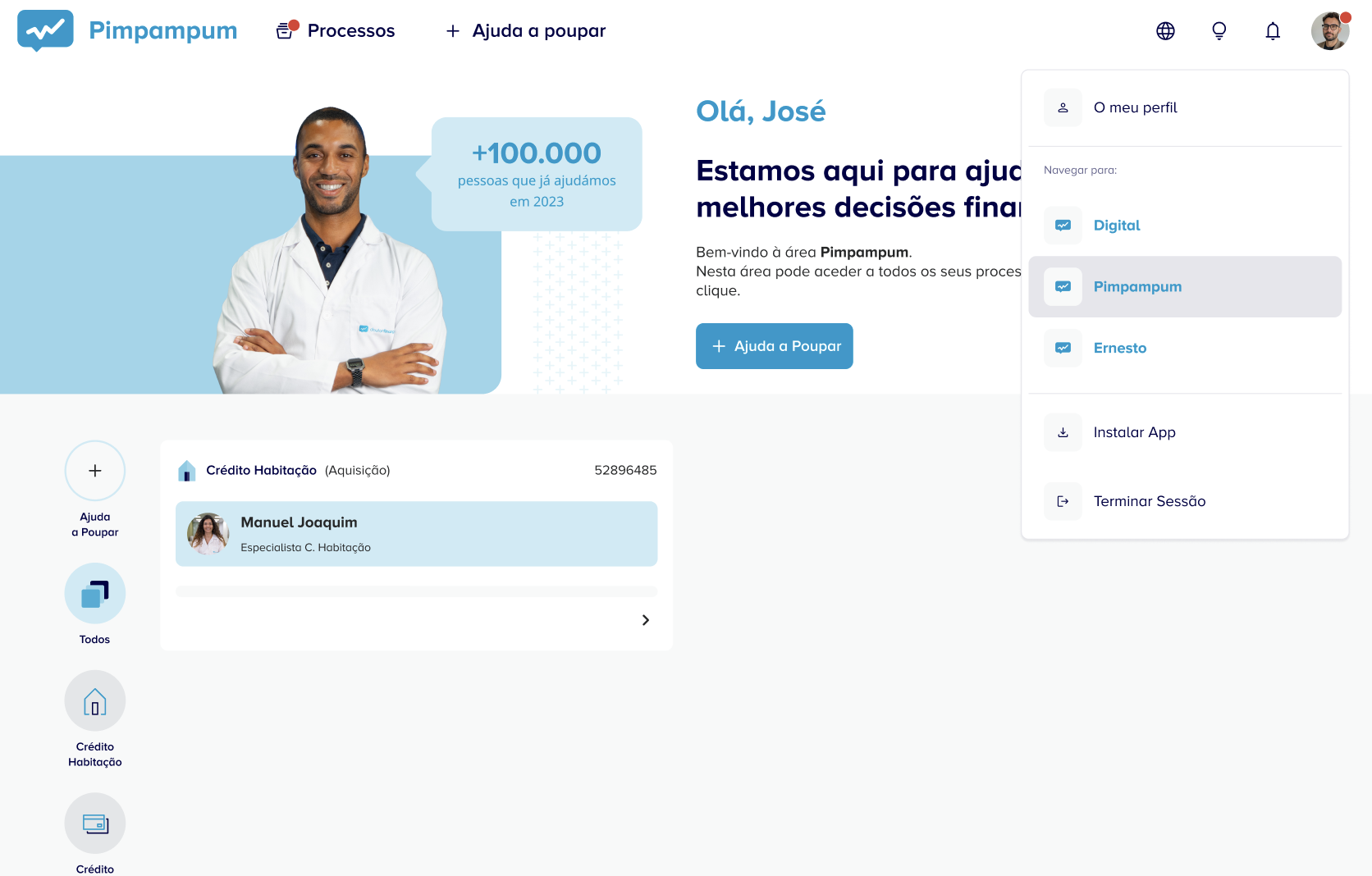 Área Pessoal: navegar entre Digital e Franchisados