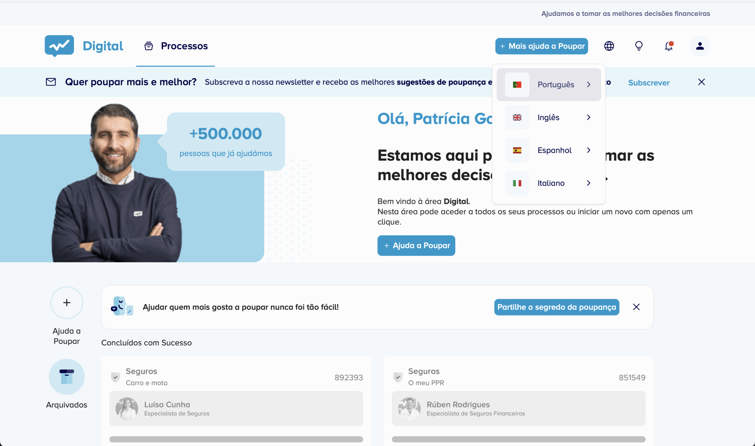 Novos idiomas disponíveis na área pessoal